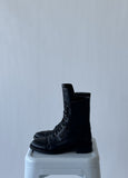 CHANEL Sheepskin Quilted CC Tall Lace Up Combat Boots -