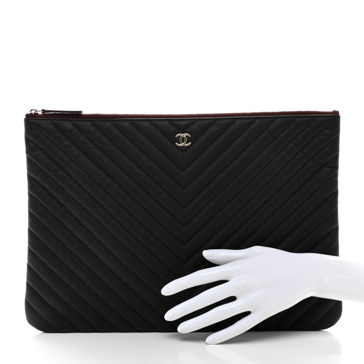 Amelia Caviar Chevron Quilted Large Cosmetic Case Black