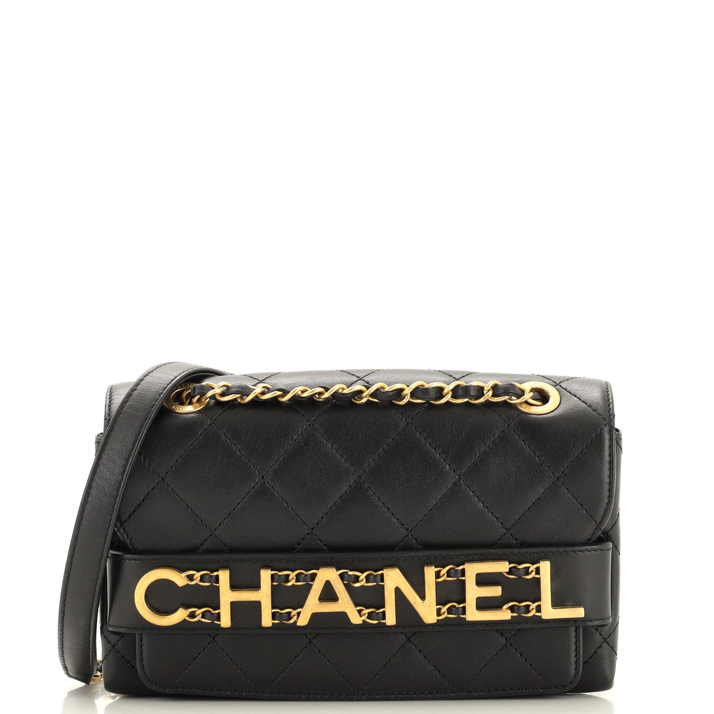 CHANEL Logo Enchained Flap Bag Quilted Calfskin Medium