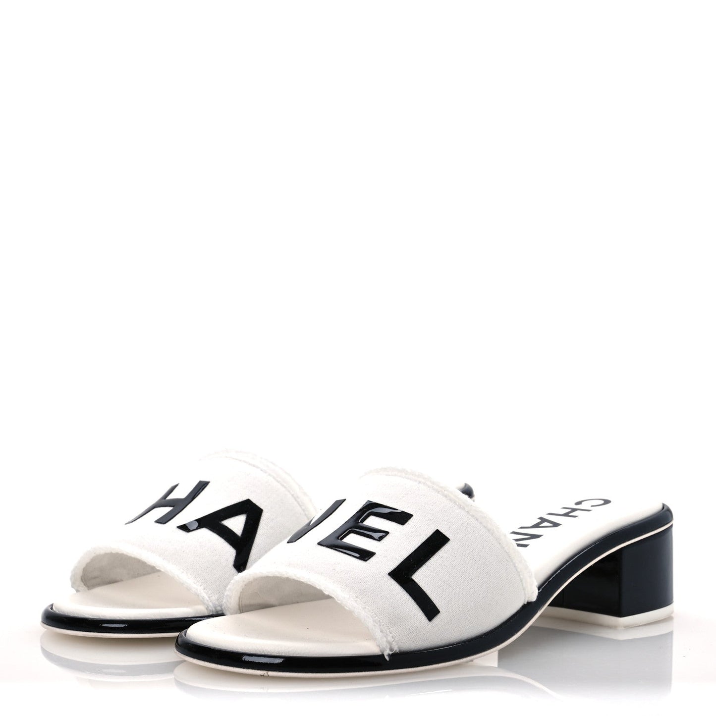 Amelia Cotton Logo Mule Sandals 39 White Black