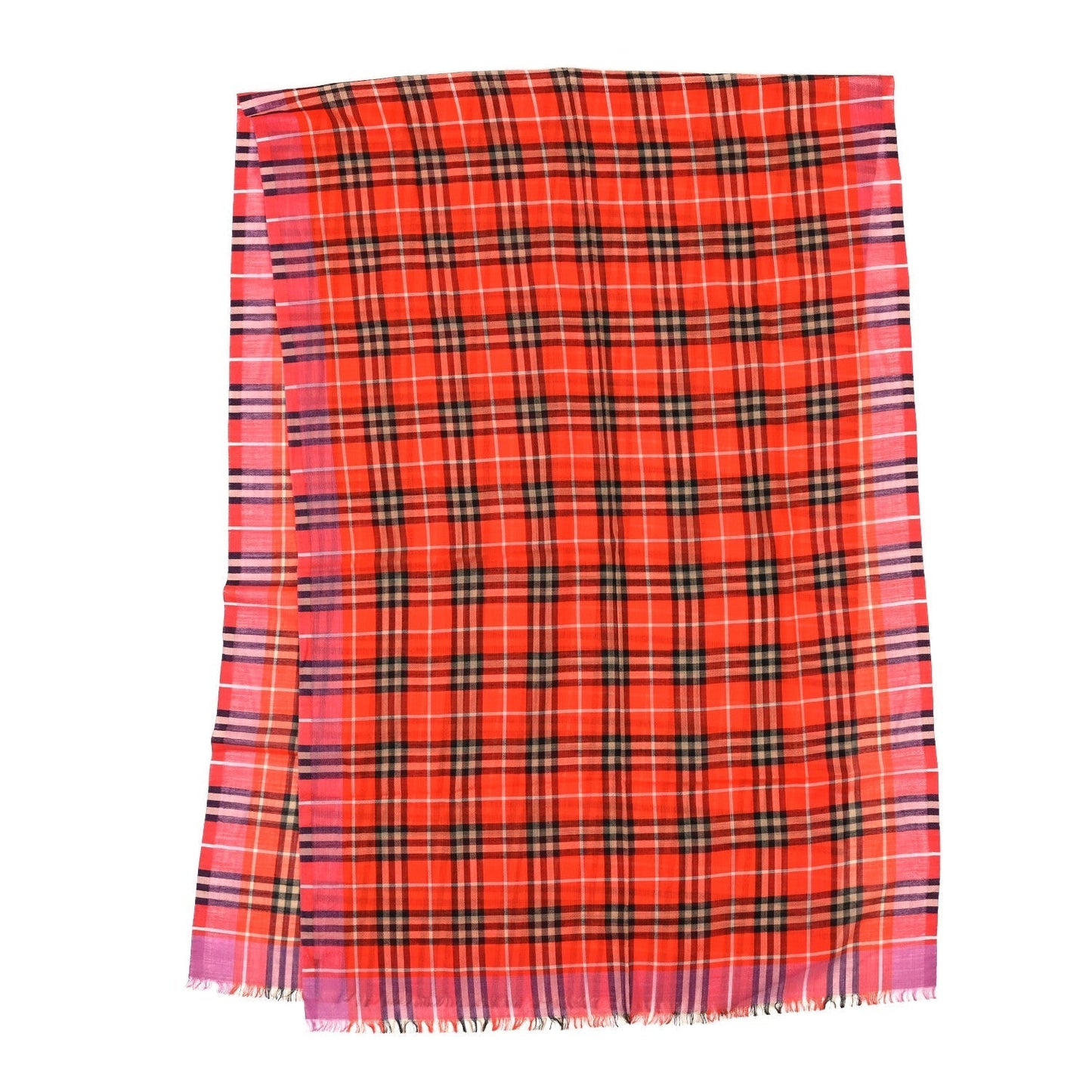 Amelia Wool Silk Gauze      Check Scarf Orange Pink