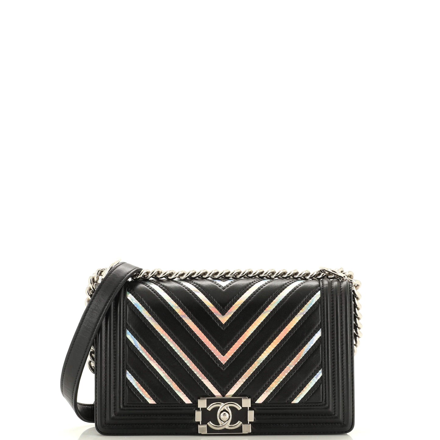 CHANEL Boy Flap Bag Chevron Lambskin with Holographic PVC Old Medium