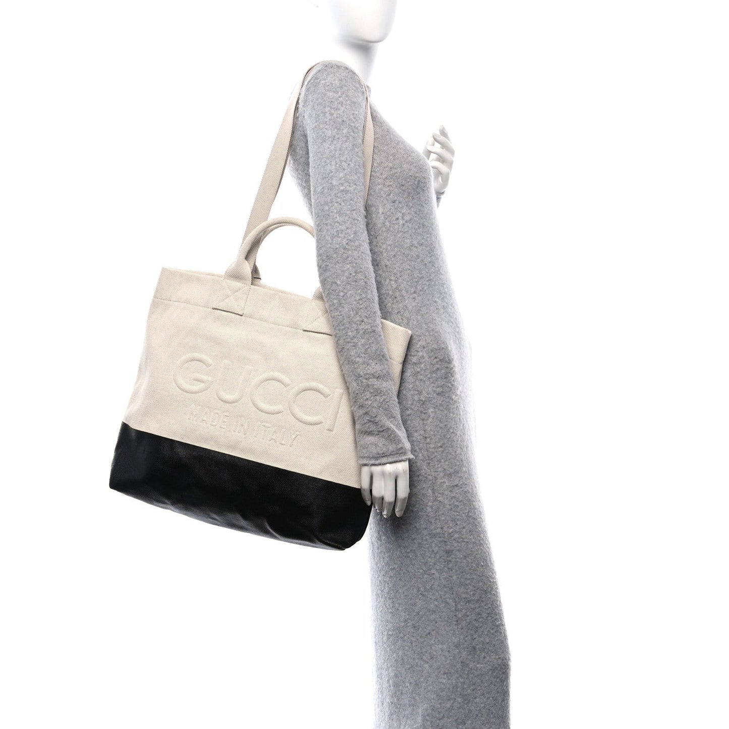 Amelia Canvas Logo Embossed Black Tote Beige
