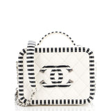 CHANEL Filigree Vanity Case Quilted Caviar with Striped Leather Small