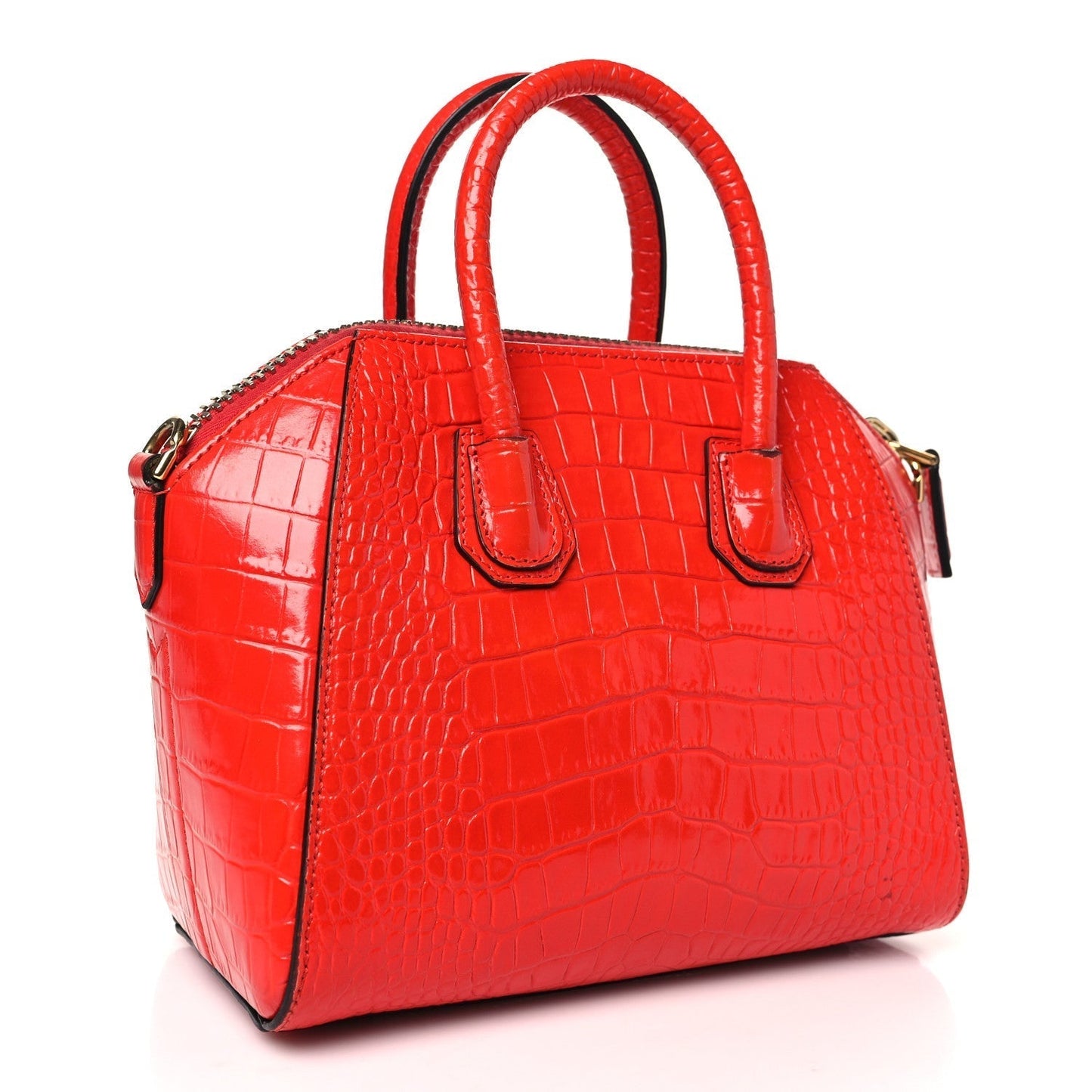 Givenchy Calfskin Crocodile Embossed Mini Antigona Red