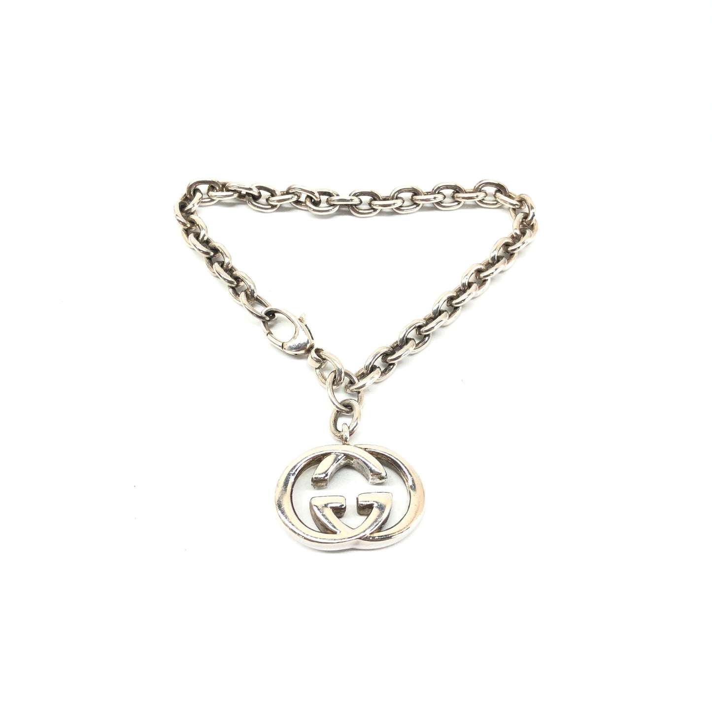 Gucci Interlocking GG Logo Charm Sterling Silver Bracelet