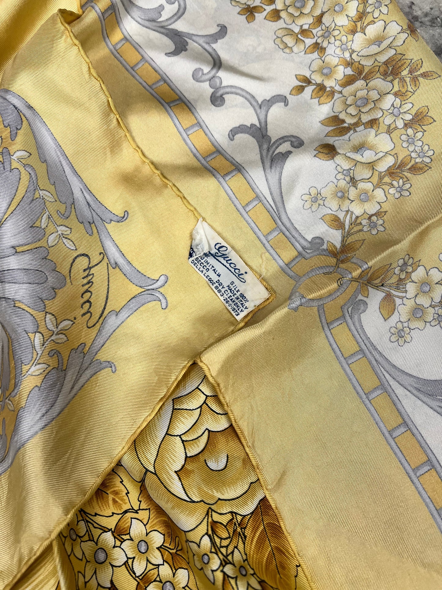 Gucci   Yellow Floral Silk Scarf