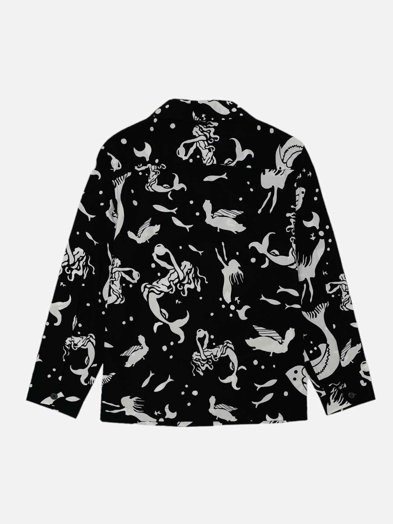 PRADA Black & White Mermaid Print Size US 4 Shirt