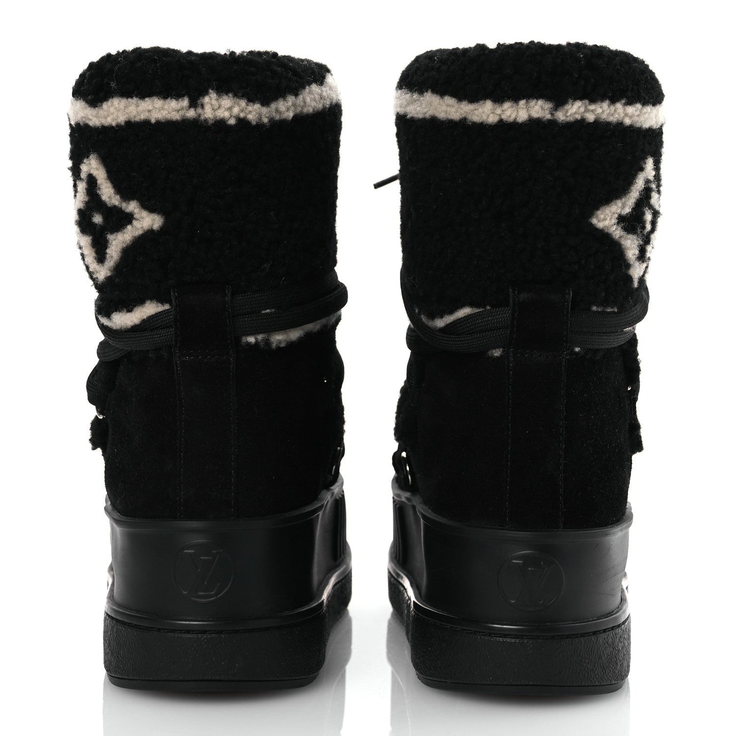 Louis Vuitton Suede Shearling Polar Flat Half Boots Black