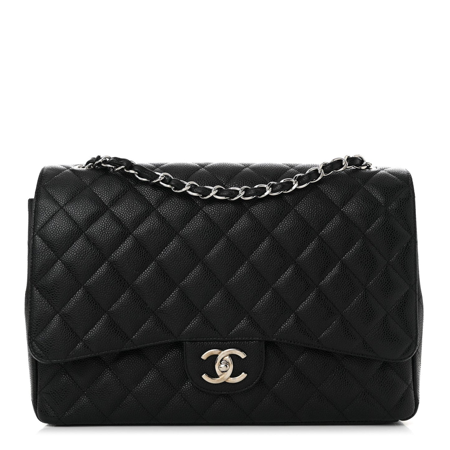 Amelia Caviar Quilted Maxi Double Flap Black