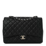 Amelia Caviar Quilted Maxi Double Flap Black
