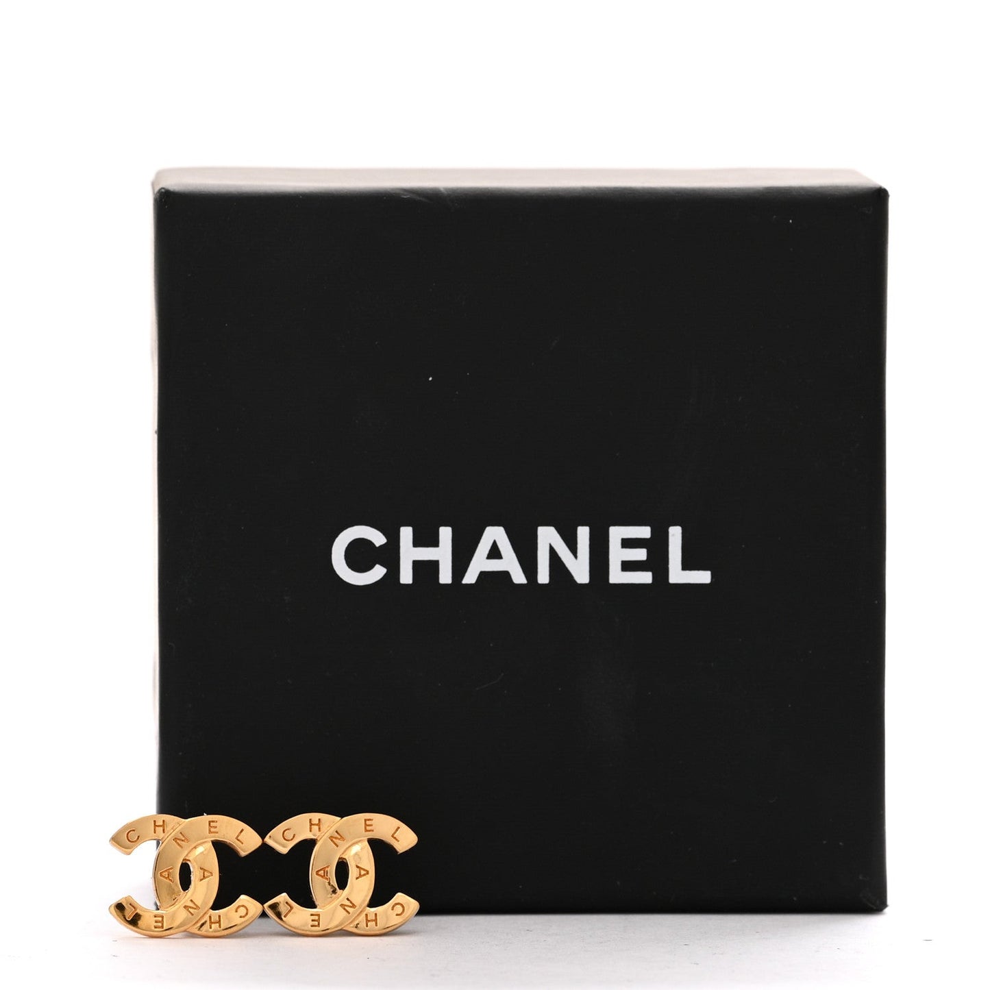 Amelia Metal CC Paris Button Stud Earrings Gold
