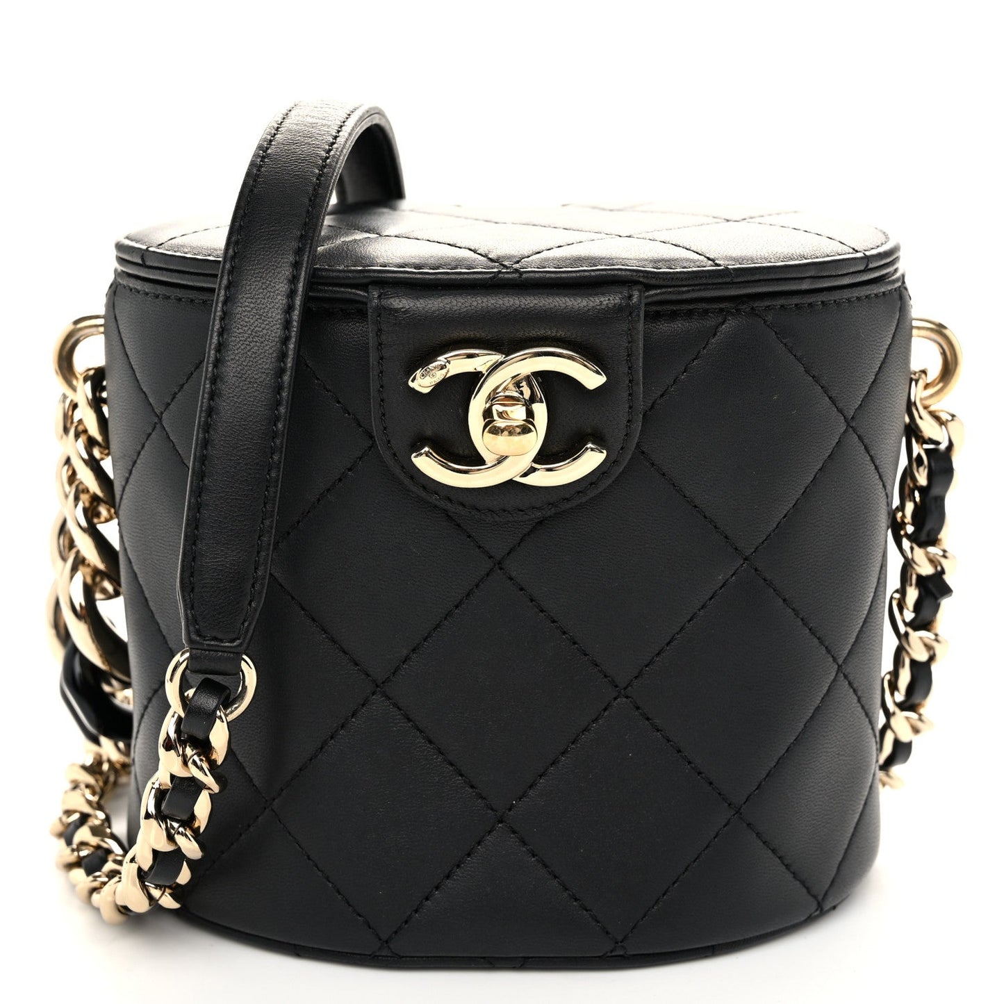 Amelia Lambskin Resin Elegant Chain Vanity Case Black