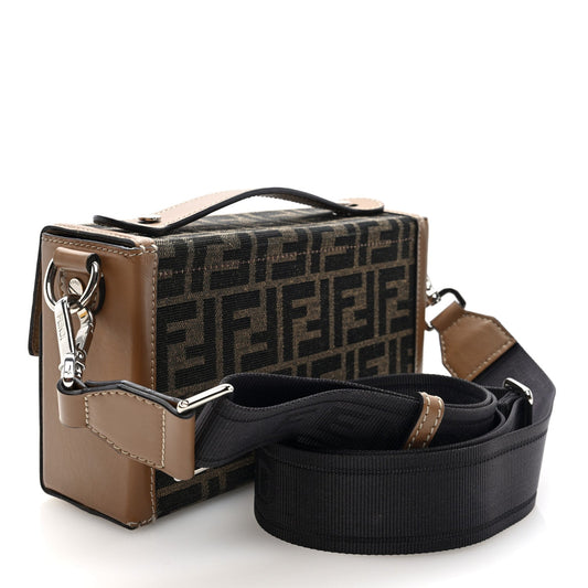 Amelia Recycled Fabric Jacquard Vitello King FF 1974 Baguette Soft Trunk Phone Pouch Tobacco Moro Sand