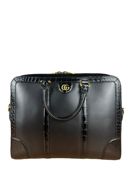 Gucci Croc-Trim Leather Briefcase
