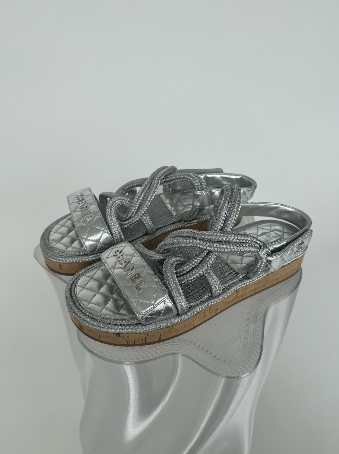 Chanel Metallic Cord Lambskin Quilted Logo Sandals - full set