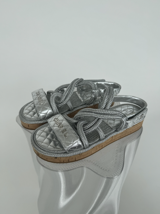 Chanel Metallic Cord Lambskin Quilted Logo Sandals - full set