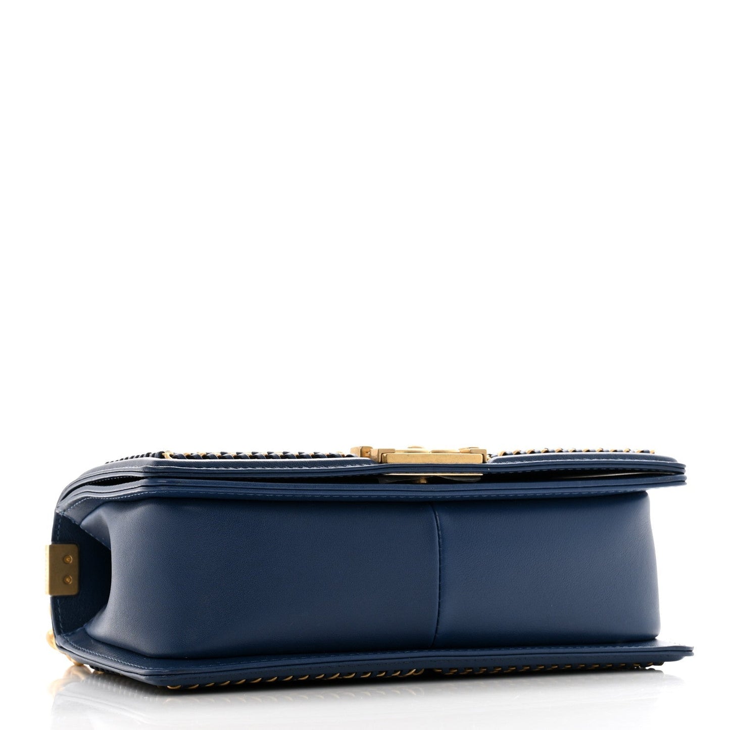 Amelia Lambskin Quilted Medium Top Handle Boy Flap Dark Blue