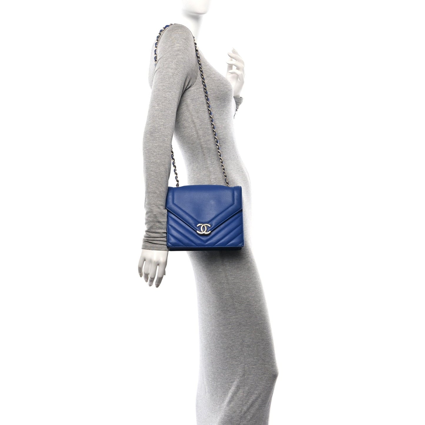 Amelia Calfskin Quilted Chevron Small Single Flap Blue