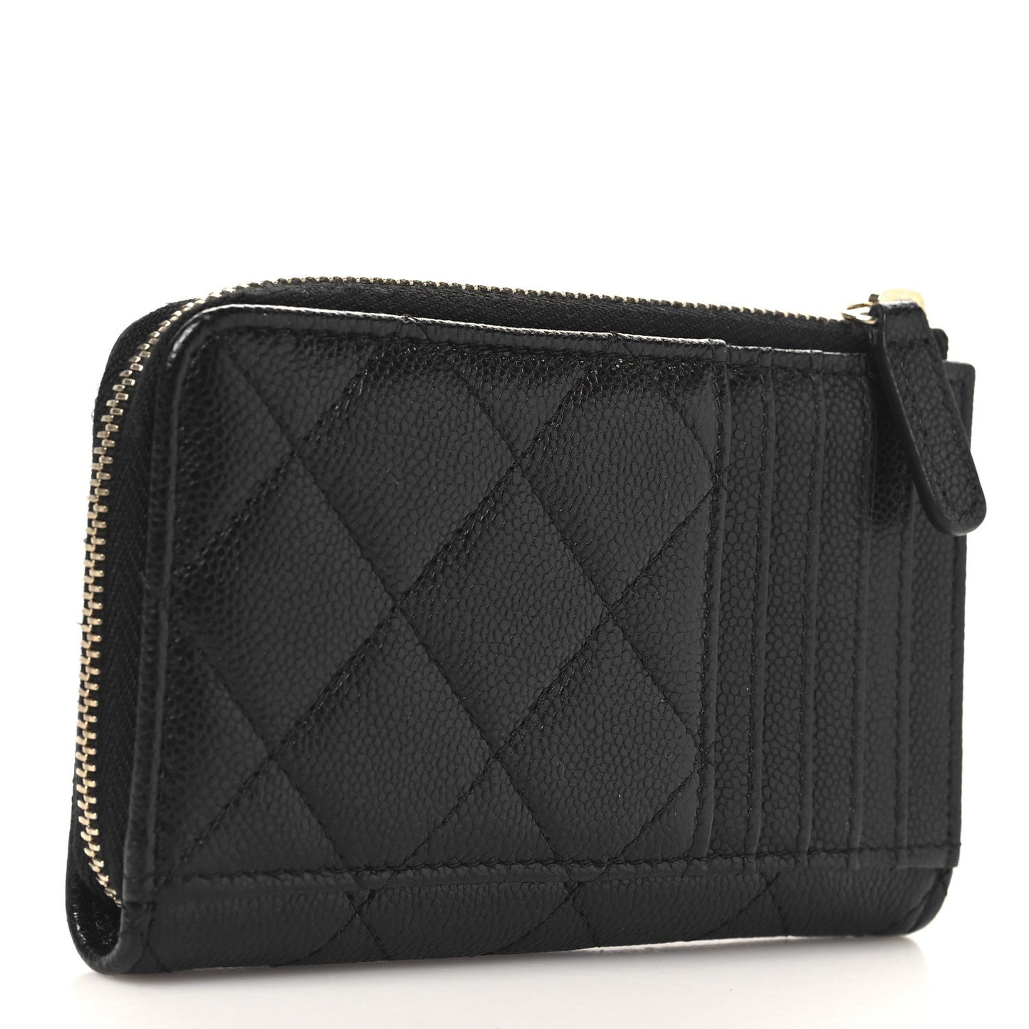 Amelia Caviar Quilted CC Zip Around Card Holder Black