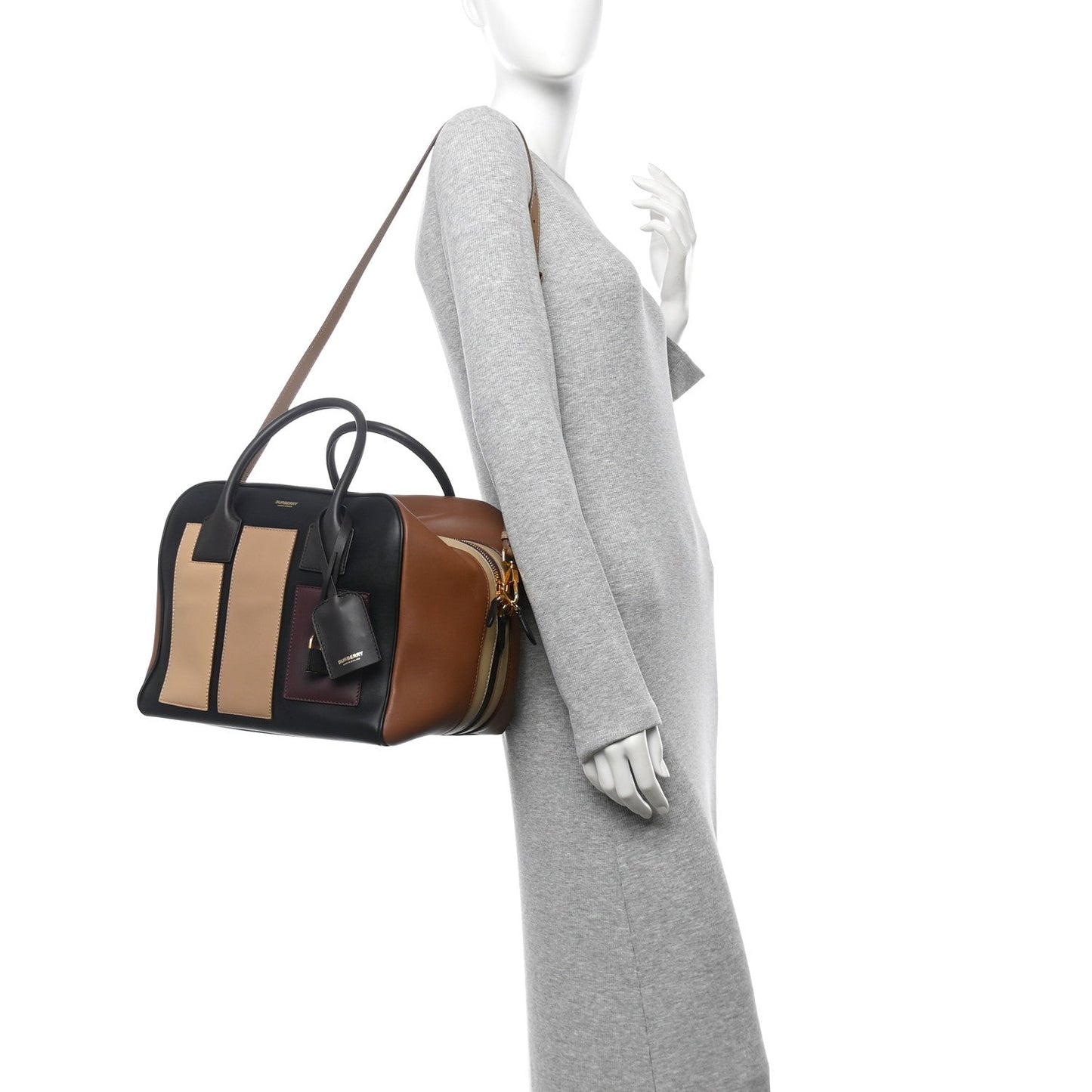 Amelia Smooth Calfskin Paneled Medium Cube Bowling Bag Black