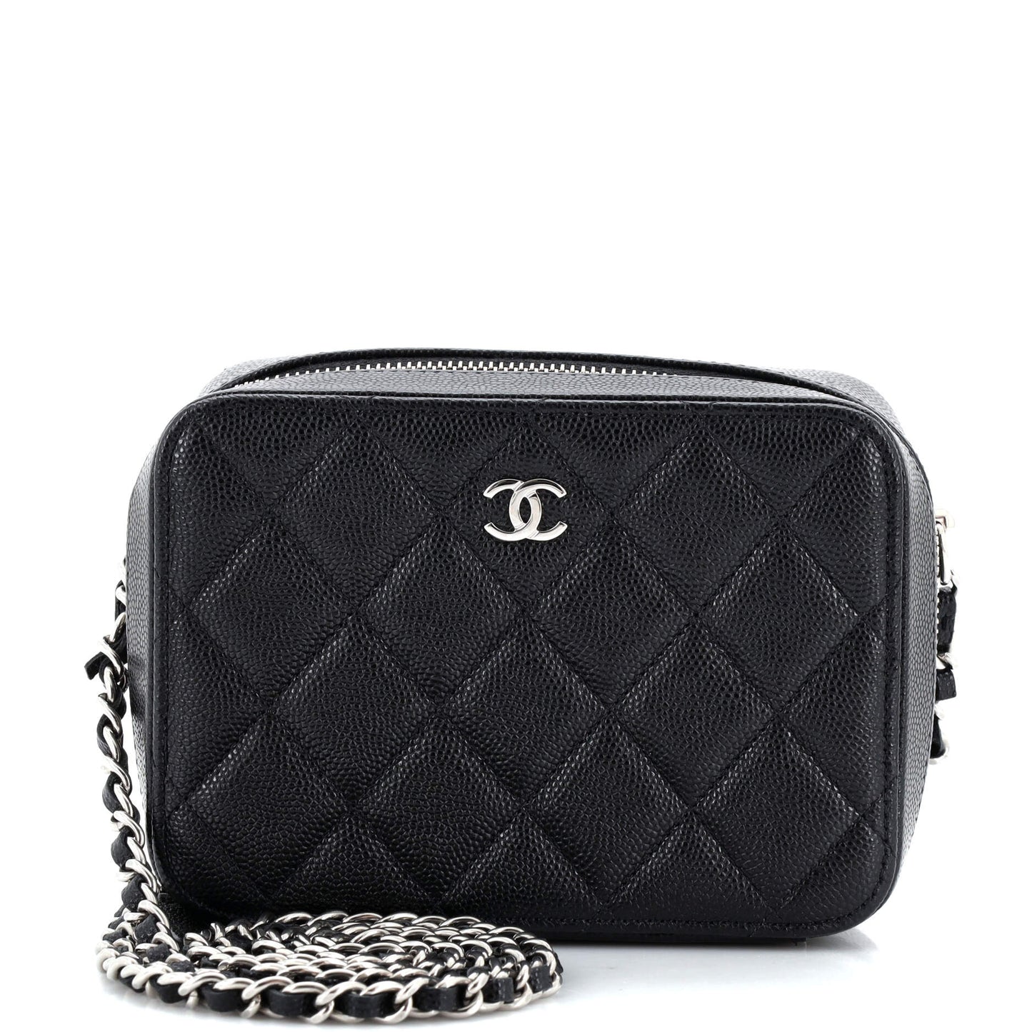 CHANEL Square CC Chain Camera Bag Quilted Caviar Mini