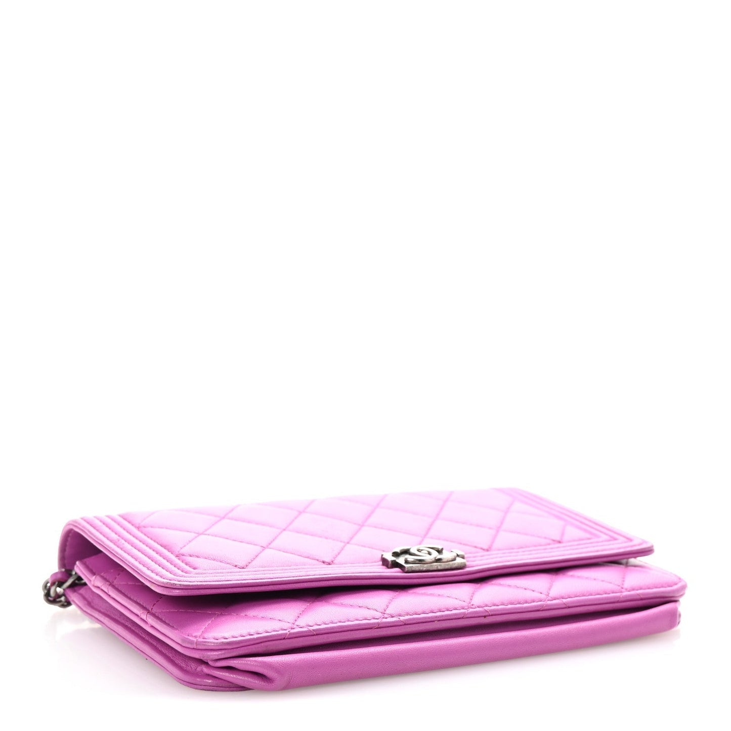 Amelia Lambskin Quilted Boy Wallet On Chain WOC Purple