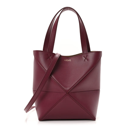 Loewe Shiny Calfskin Mini Puzzle Fold Tote Crimson
