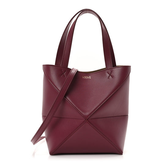 Loewe Shiny Calfskin Mini Puzzle Fold Tote Crimson