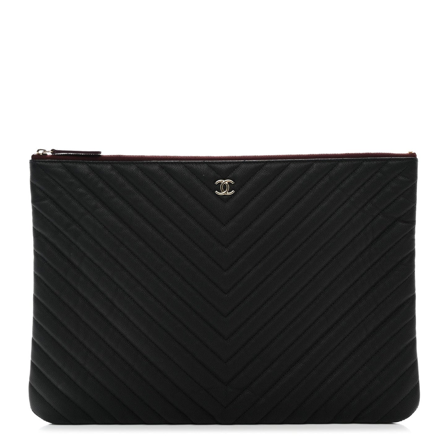 Amelia Caviar Chevron Quilted Large Cosmetic Case Black