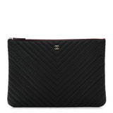 Amelia Caviar Chevron Quilted Large Cosmetic Case Black