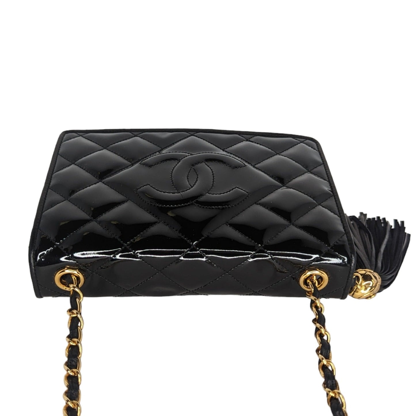 Chanel   Patent Leather Quilted CC Tassel Flap Bag