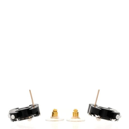 Amelia Resin Crystal Pearl CC Earrings Black