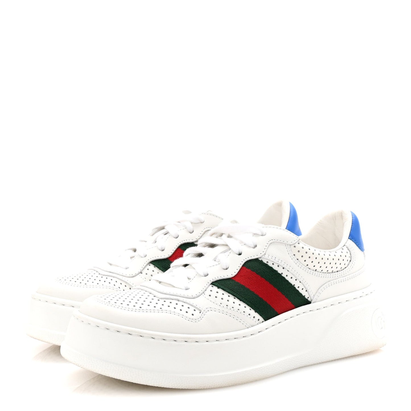 Amelia Calfskin Web Perforated Womens Platform 55mm Sneakers 36 White Bright Splash
