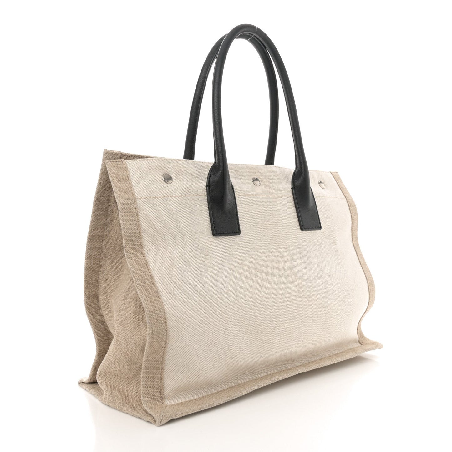 Saint Laurent Linen Calfskin Small Rive Gauche Tote Greggio Natural