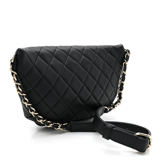 Amelia Caviar Quilted Business Affinity Waist Belt Bag Black