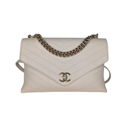Chanel Cream Chevron Leather Coco Envelope Shoulder Bag