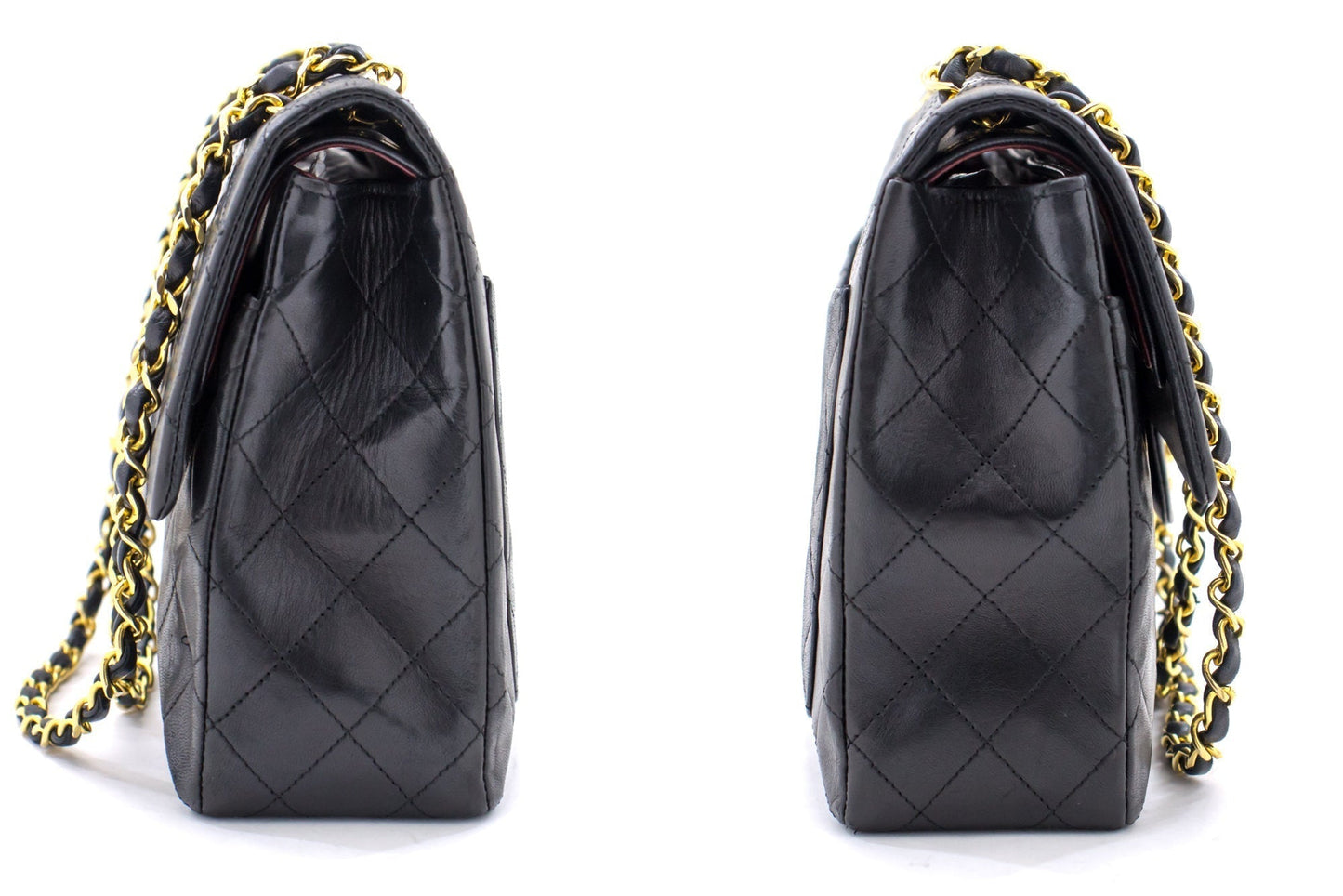 CHANEL 2.55 Double Flap Square Chain Shoulder Bag Black Lambskin
