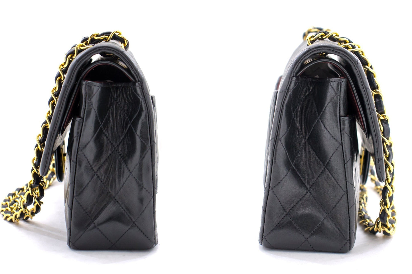 CHANEL 2.55 Double Flap Medium Chain Shoulder Bag Black Lambskin