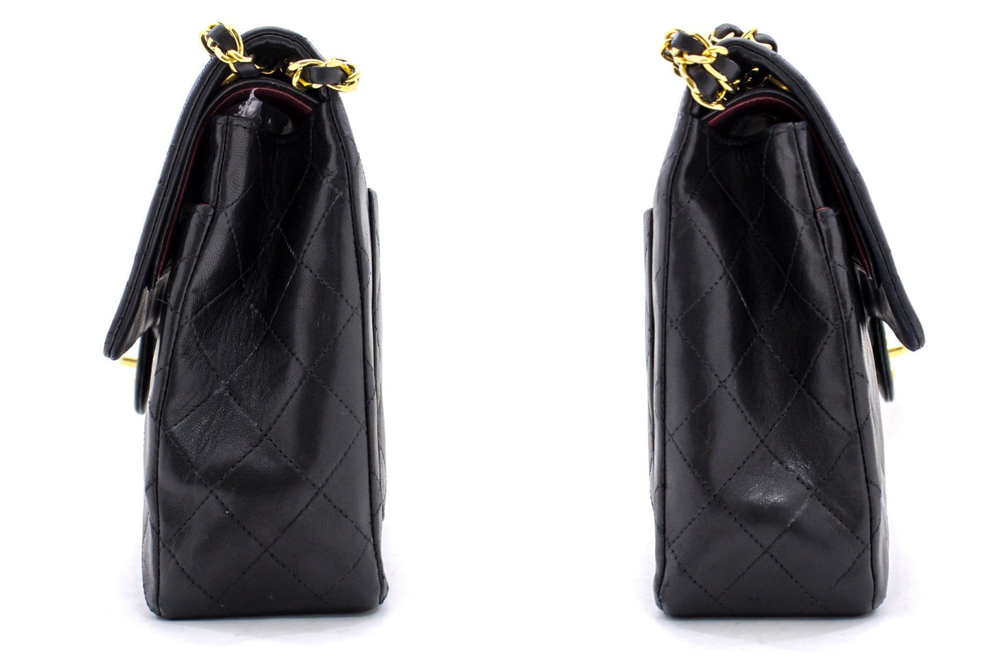 CHANEL 2.55 Double Flap Square Chain Shoulder Bag Black Lambskin