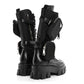 Prada Spazzolato Rois Re-Nylon Metal Triangle Logo Monolith Pouch Pocket 55mm Tall Combat Boots 36.5 Black
