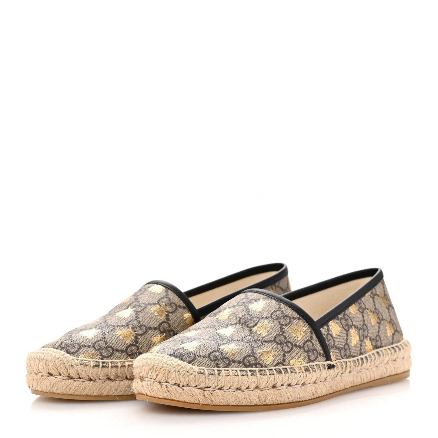 Amelia GG Supreme Monogram Bees Espadrille Flats 38.5 Beige Ebony Oro Black