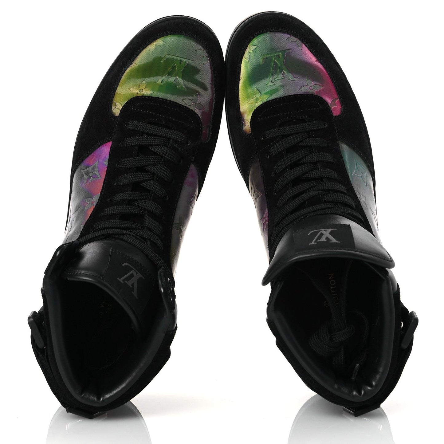 Louis Vuitton Suede Monogram Mens Rivoli High Top Sneakers Black Multicolor