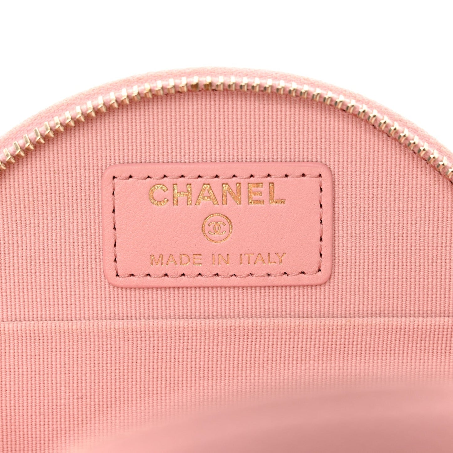 Amelia Caviar Quilted Round Handle With Care Vanity With Chain Pink