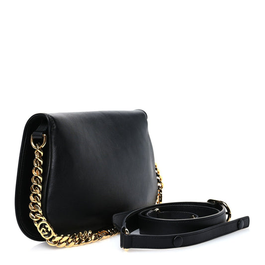 Amelia Roxy Calfskin Blondie Chain Shoulder Flap Bag Black
