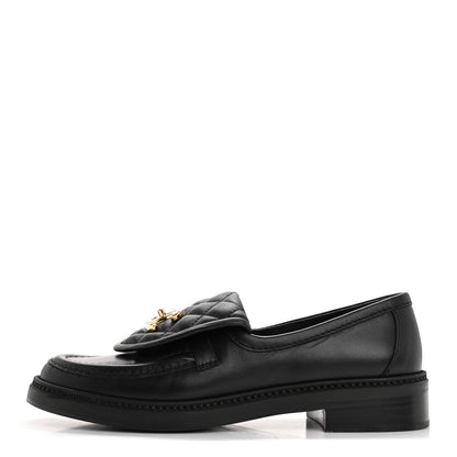 Amelia Lambskin Quilted CC TurnLock Loafers 36 Black