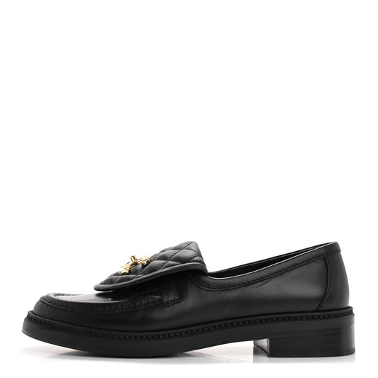 Amelia Lambskin Quilted CC TurnLock Loafers 36 Black
