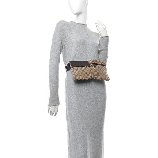 Amelia GG Monogram Double Pocket Belt Bag Dark Brown