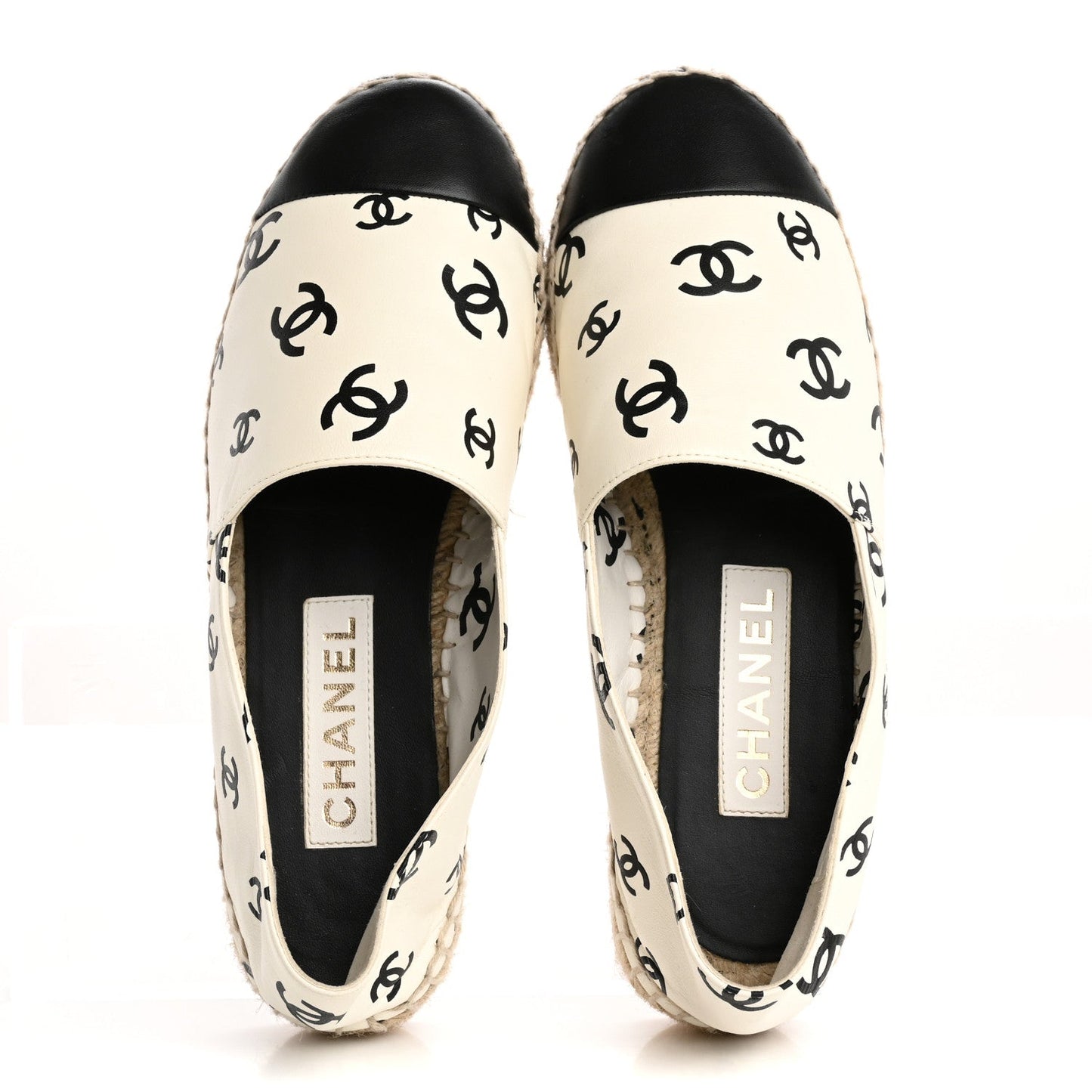 Amelia Lambskin Printed CC Espadrilles 38 White Black