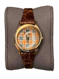 Burberry Plaid Pattern Rose Plated Brown Leather Strap